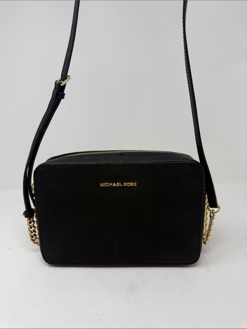 Michael Kors Black Saffiano Leather Jet Set Crossbody Camera Bag